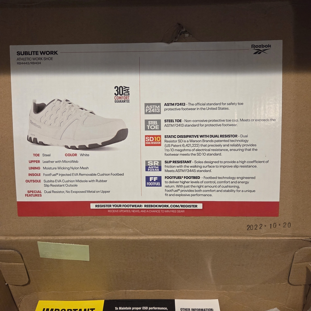 Reebok Sublite Leather Steel Toe ASTM Athletic Work Shoe Sneaker - Picture 4 of 5
